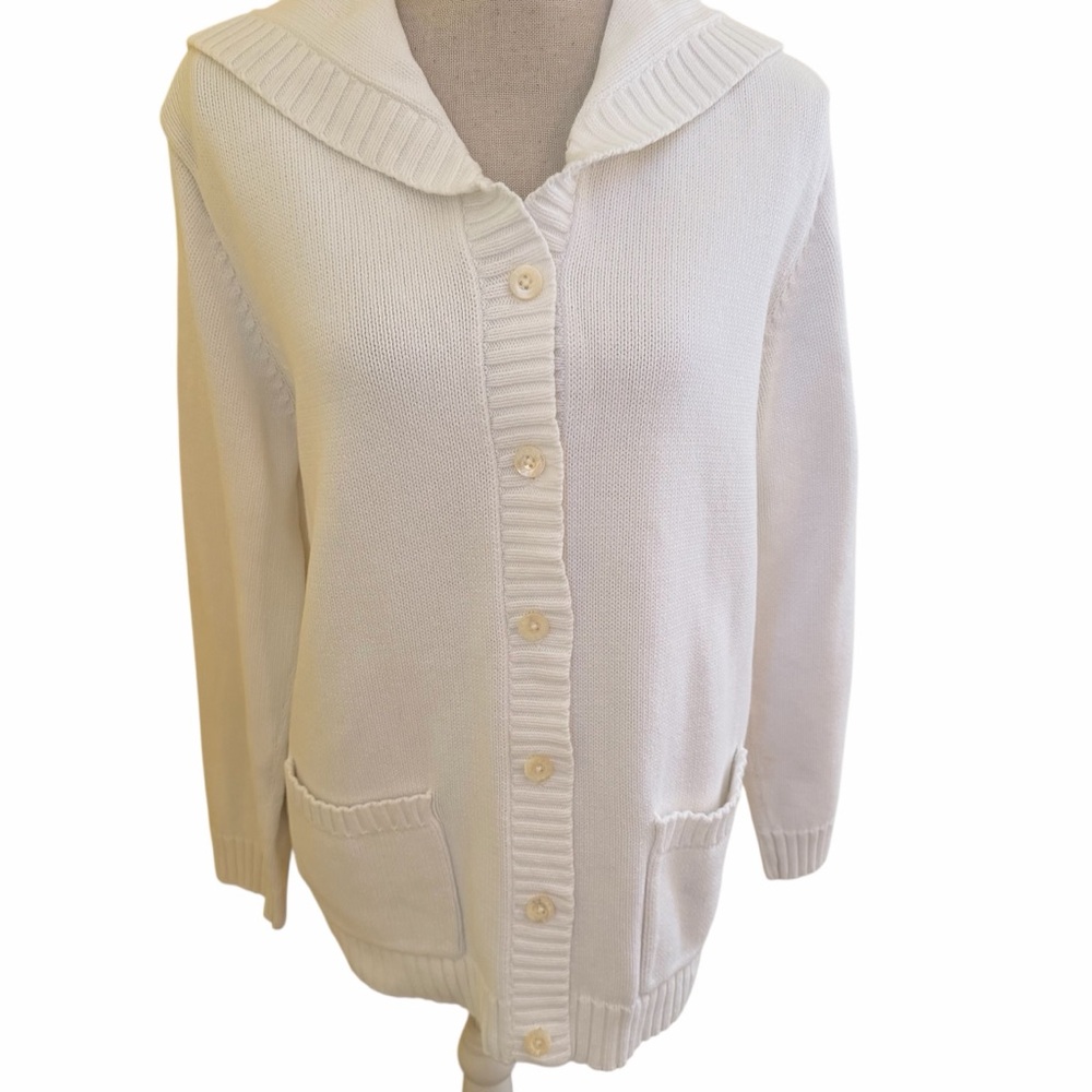 Lauren Ralph Lauren Ivory Button-Front Sailor Collar Cotton Cardigan